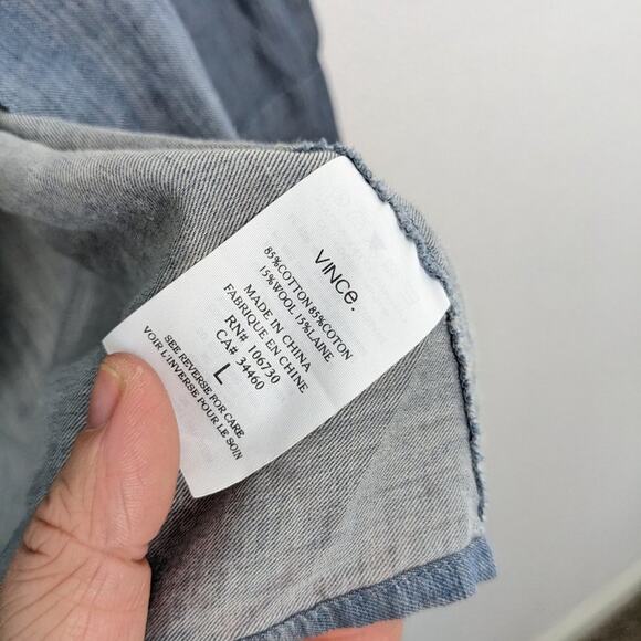 Vince. Chambray Snap Button Down Long Sleeve Cotton Blend Top - Picture 9 of 9
